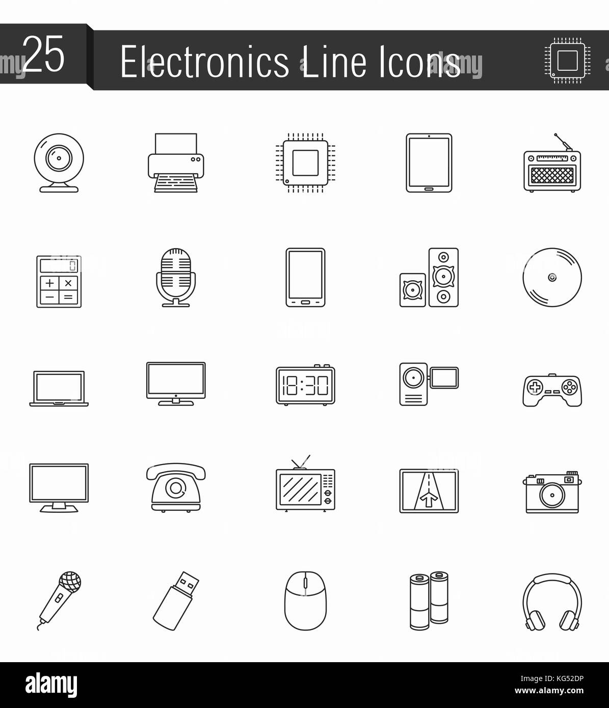 25 Electronics line icons, vector eps10 illustration Stock Photo