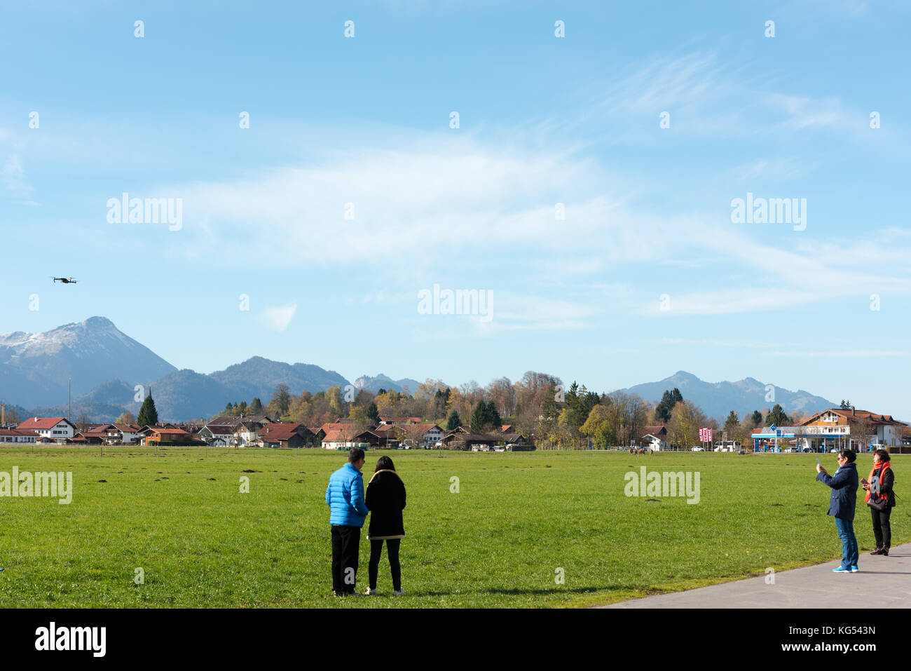 Asian people are playing with RC quadrocopter toy Stock Photo