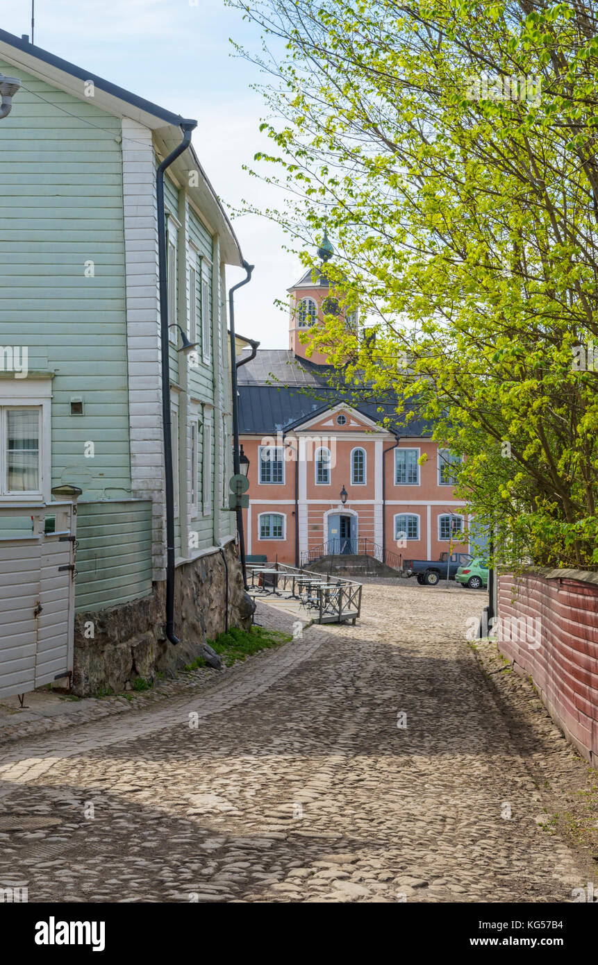 Cobbled street leading to the old town hall in Porvoo, Finland Stock Photo