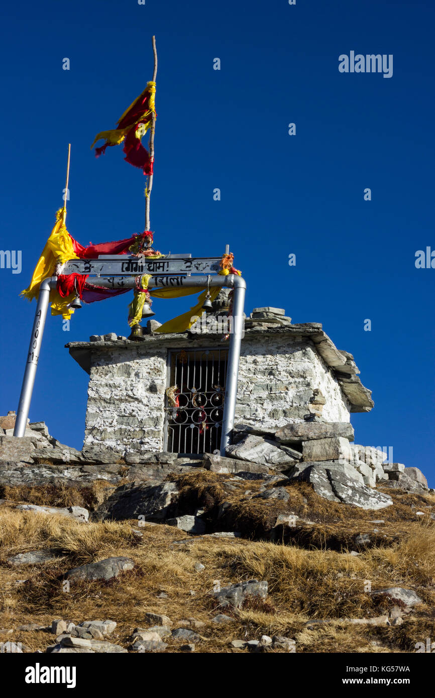 Chandrashila is summit of the Tungnath. It literally means 'Moon Rock'. It is located at a height of about 4,000 metres above sea level, Uttarakhand Stock Photo