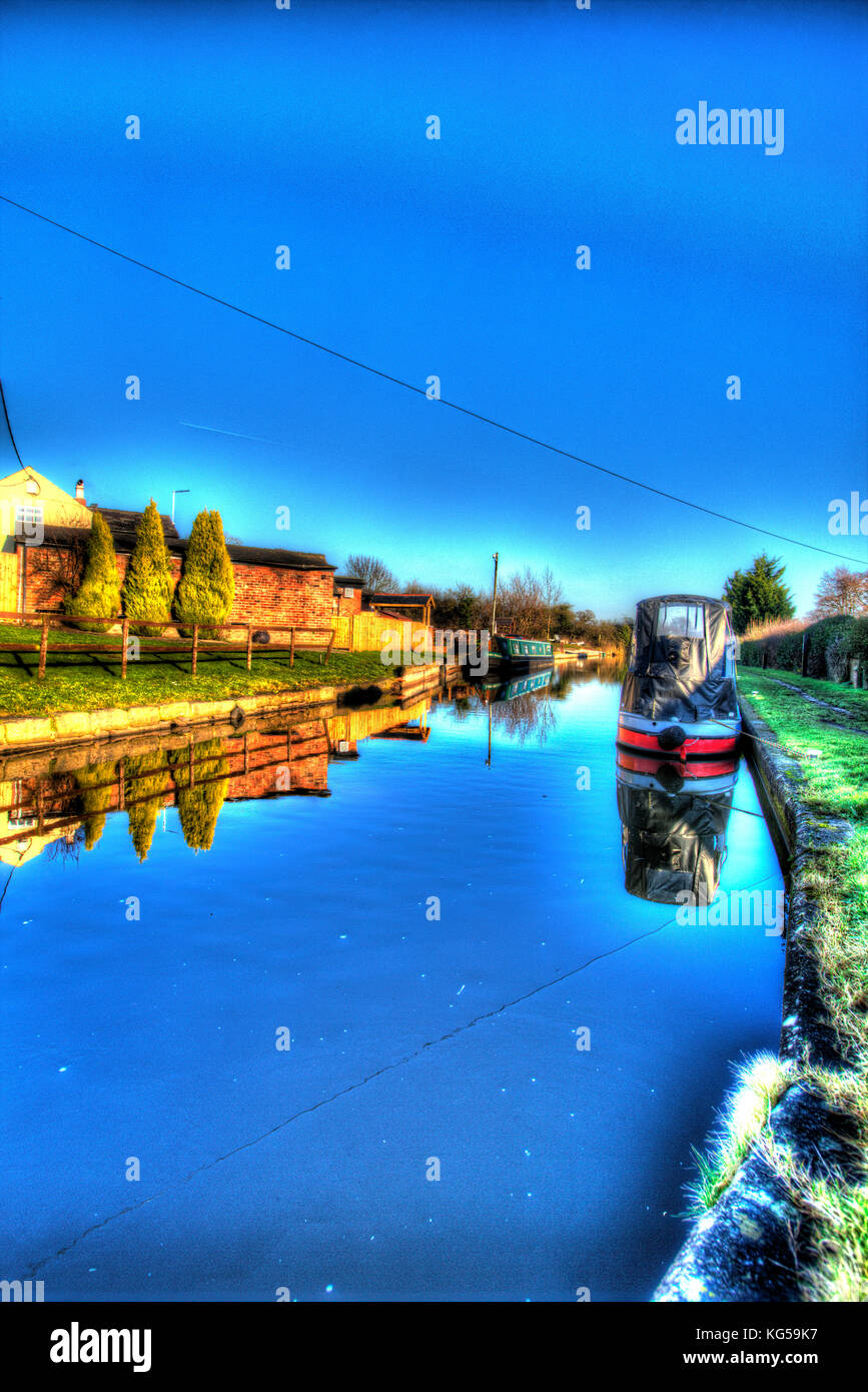 Shropshire Union Canal, Cheshire, England.  Artistic view of the Shropshire Union Canal at Bates Mill Lane. Stock Photo