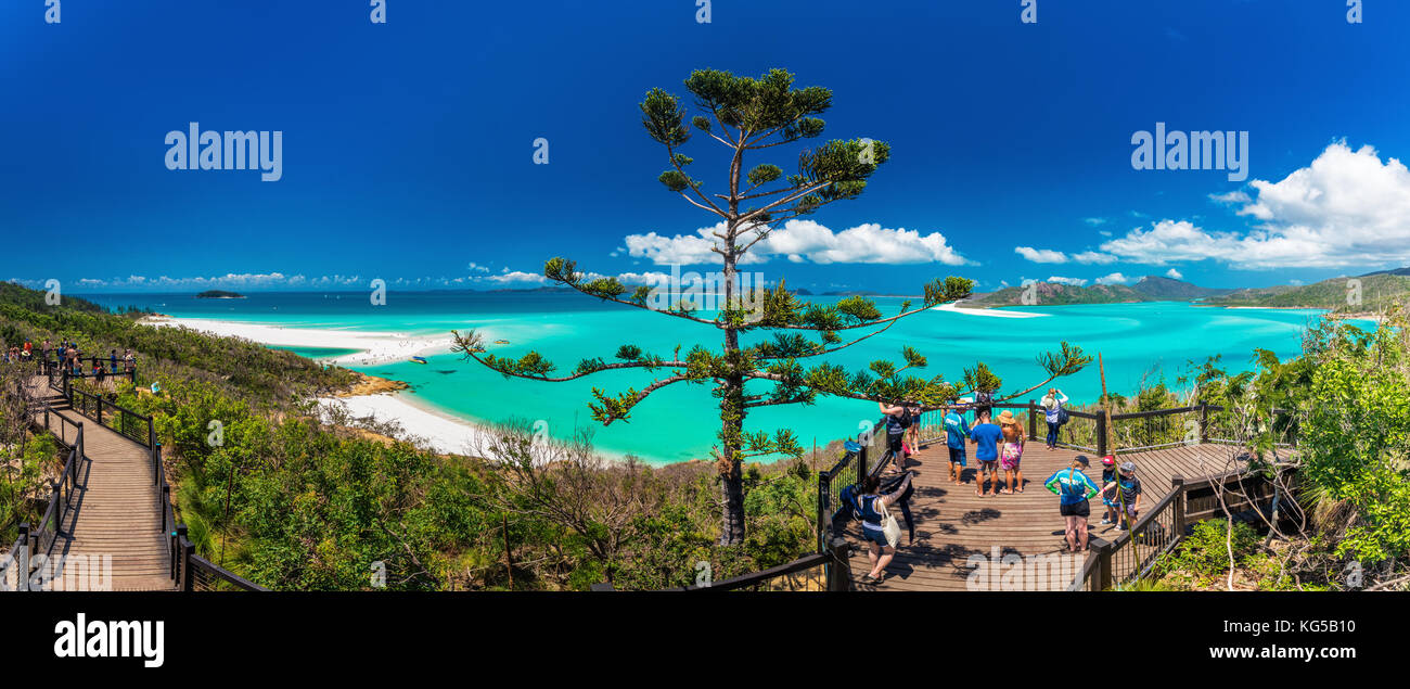 WHITSUNDAYS, AUS - SEPT 22 2017: Lookouts over the Whitehaven Beach in the Whitsunday Islands, Queensland, Australia Stock Photo