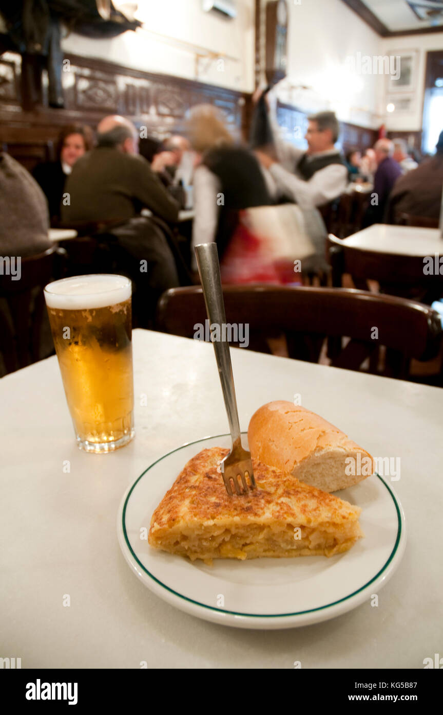 Pincho de tortilla, Spanish omelet. Madrid, Spain. Stock Photo