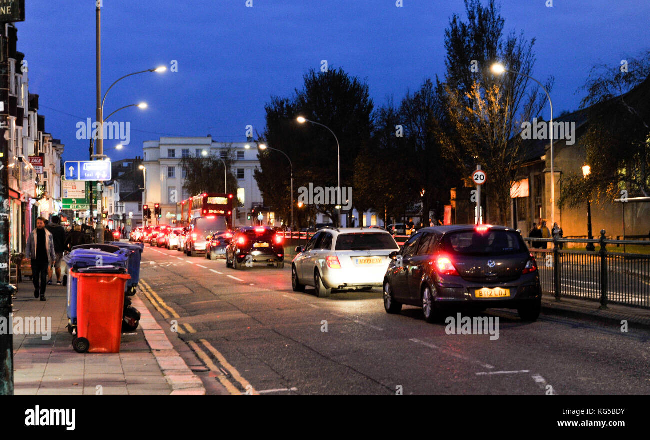 Rush hour traffic congestion in York Place Brighton UK Stock Photo