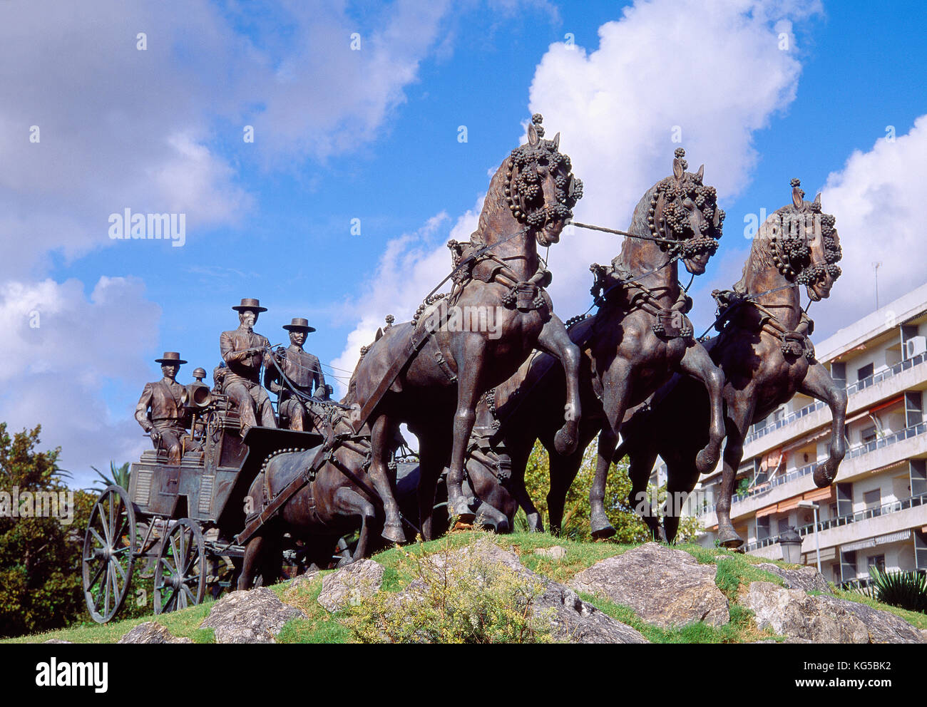 Horse-drawn carriage statue, Mamelon Square. Jerez de la Frontera, Cadiz province, Andalucia, Spain. Stock Photo