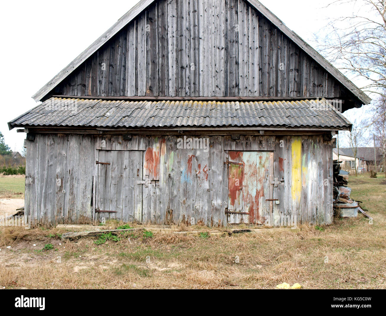 Old Country Farm Barn With Firewood Shed Stock Photo 164847001