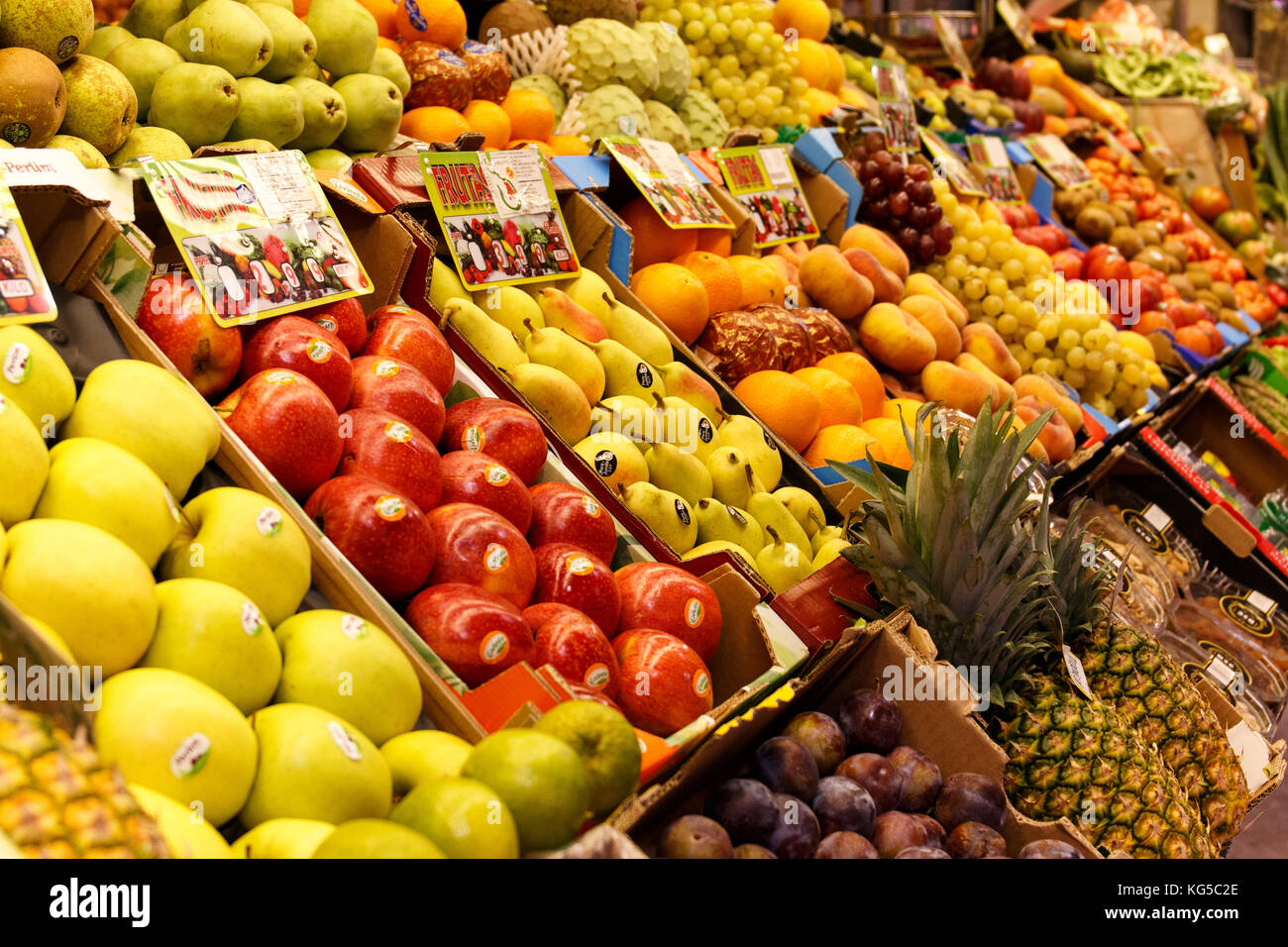 Fruit and vegetable stand in a market in madrid Stock Photo Alamy