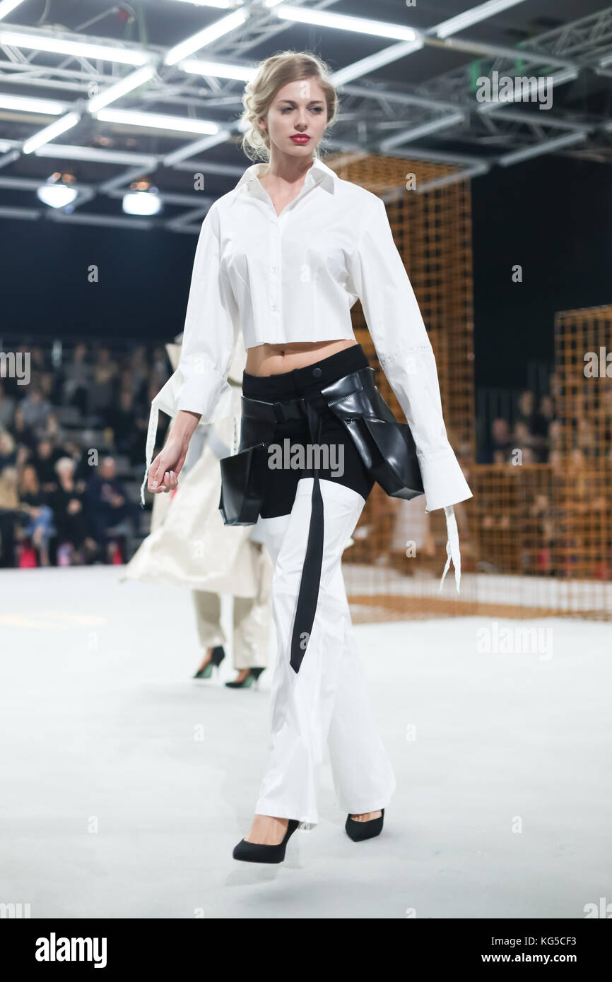 ZAGREB, CROATIA OCTOBER 25, 2017 Fashion model wearing clothes for