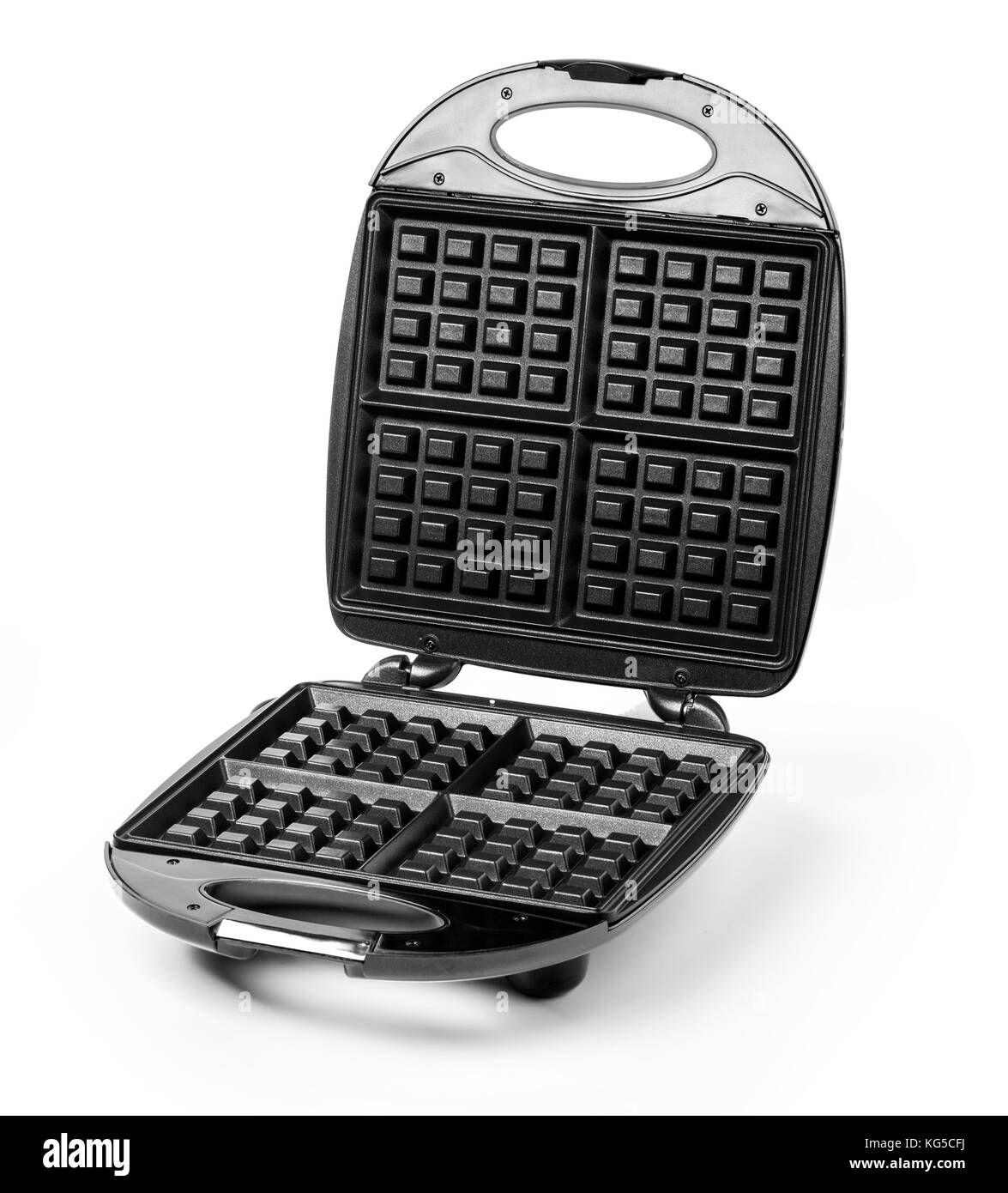 Open waffle iron on a white background with clipping path Stock Photo