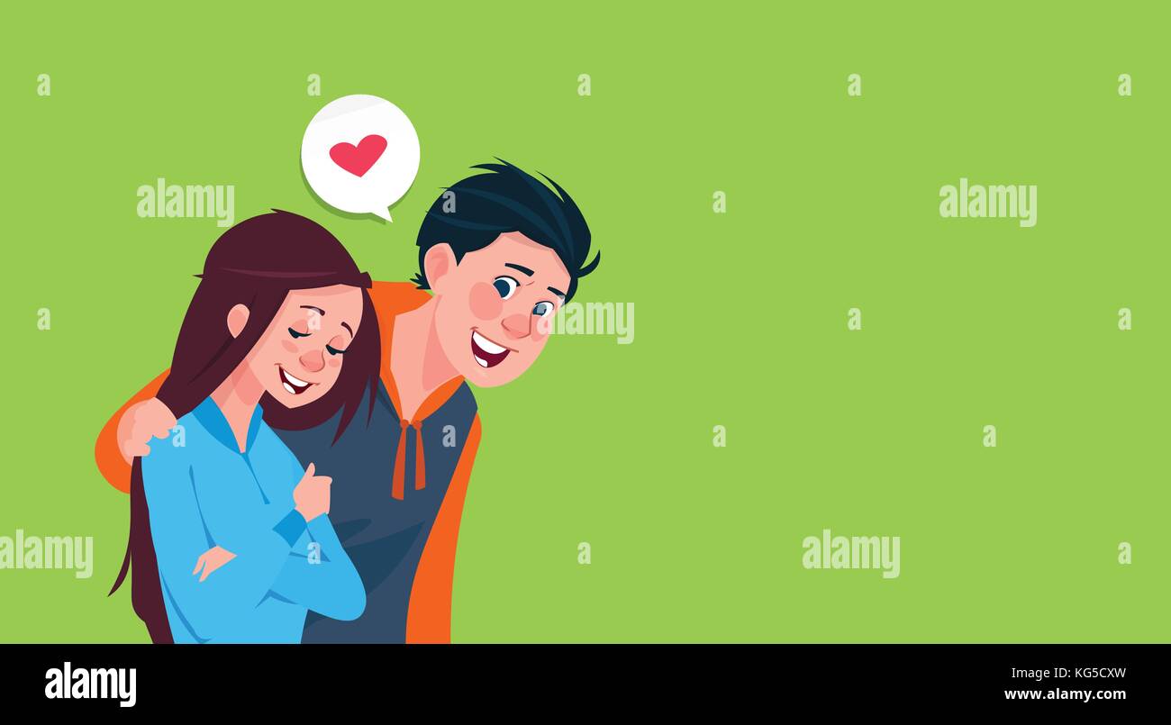 Young Boy Embrace Girl Heart Shape Image Cute Teens In Love Banner