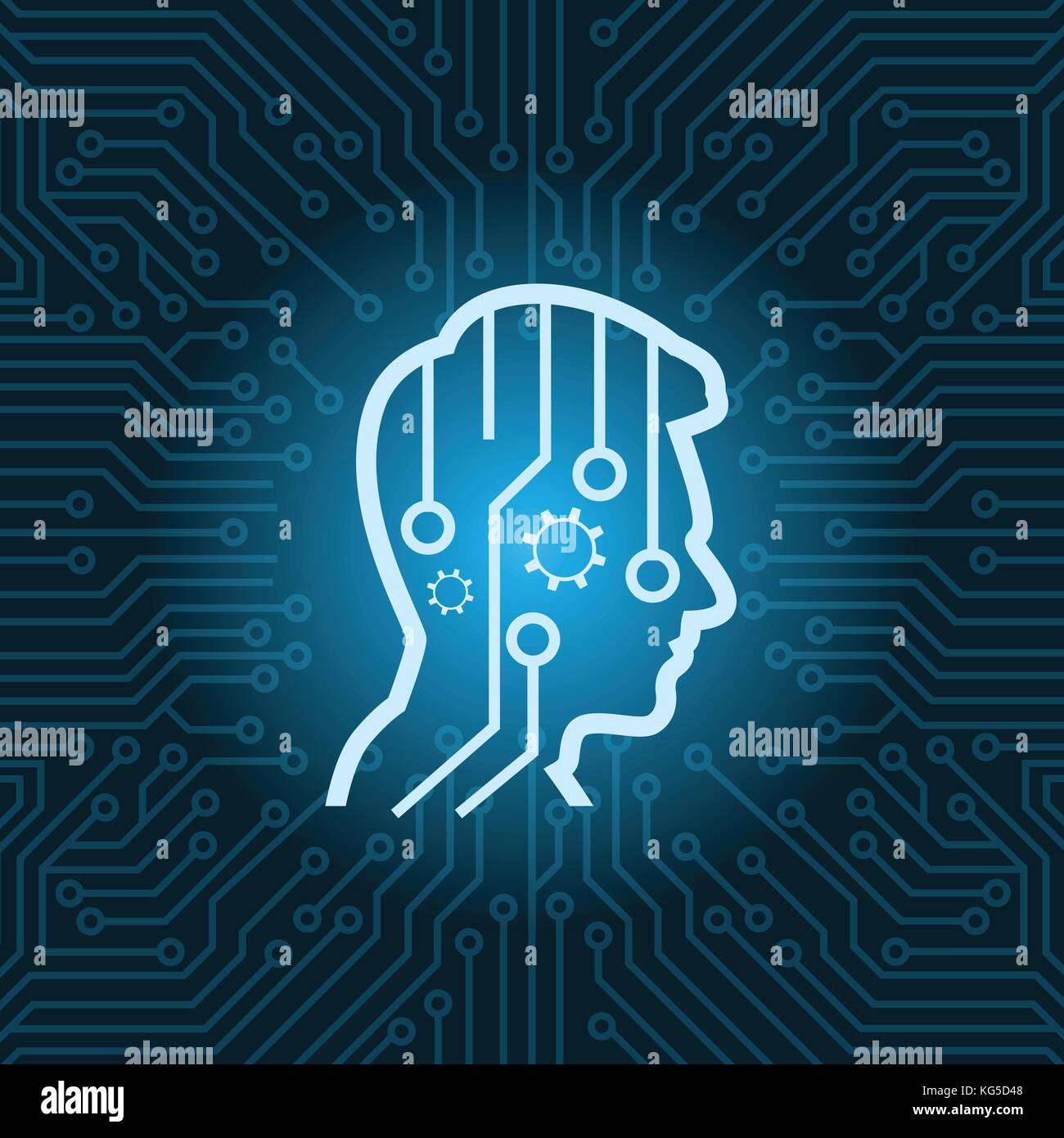 Human Head Digital Thinking Icon Over Blue Circuit Motherboard Stock ...