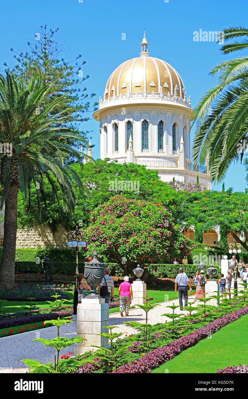 HAIFA, ISRAEL - SEPTEMBER 18, 2017: View of Bahai gardens and the ...
