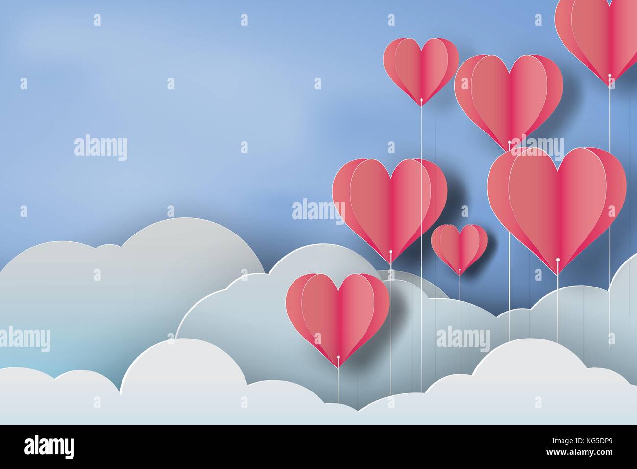 paper art of red balloon heart on blue sky background,vector Stock ...