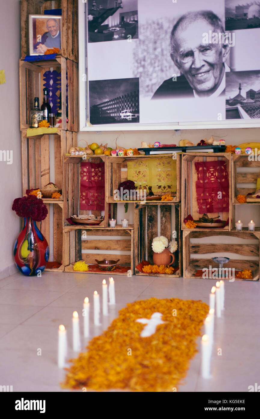 Day of the Dead in the Yucatan Peninsula. Hanal Pixan, a mayan tradition meaning food for the souls of those passed away. An altar is made. Stock Photo