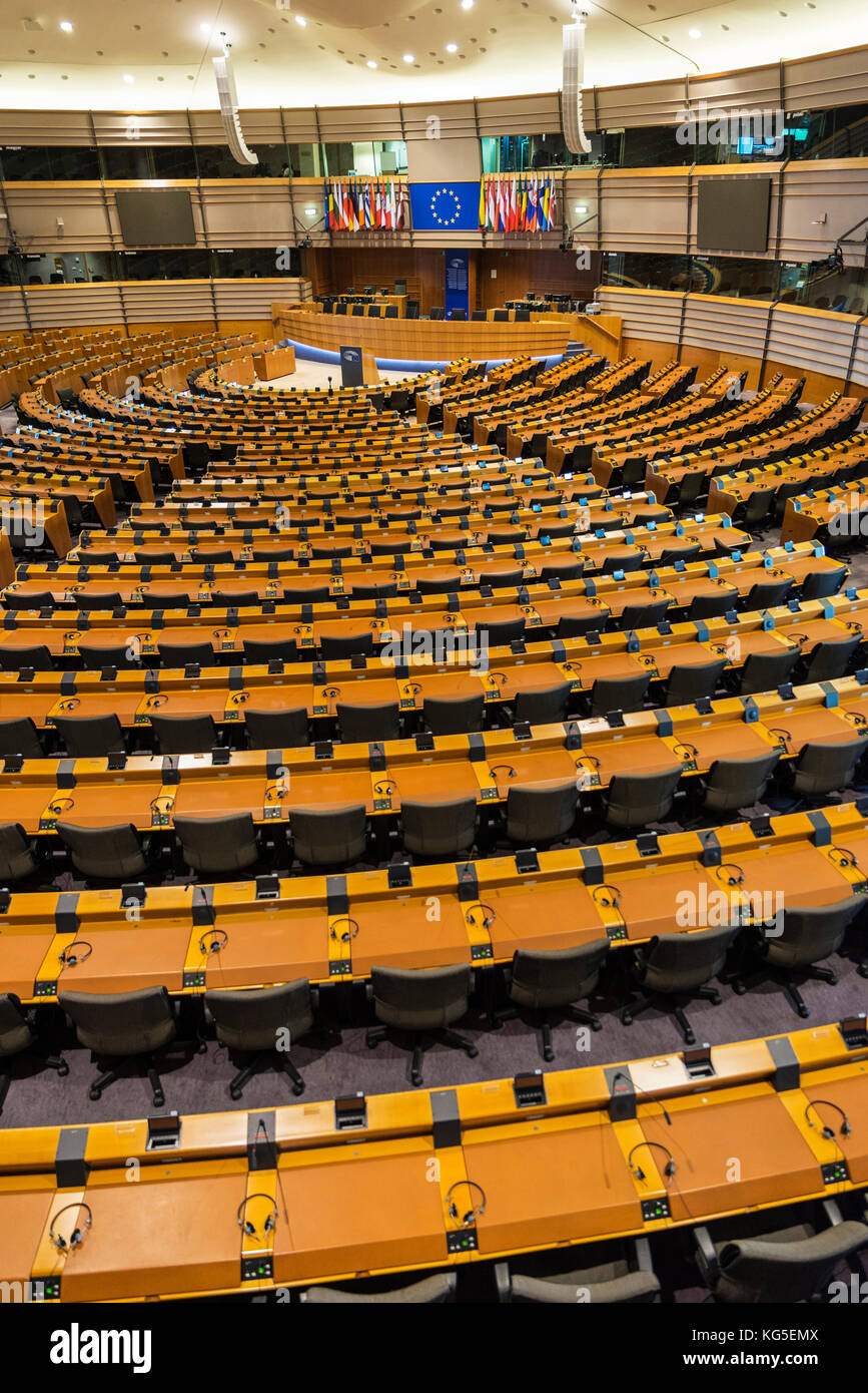 Brussels, Belgium - August 28, 2017: Interior of the European Parliament called Espace Leopold in Brussels, Belgium Stock Photo