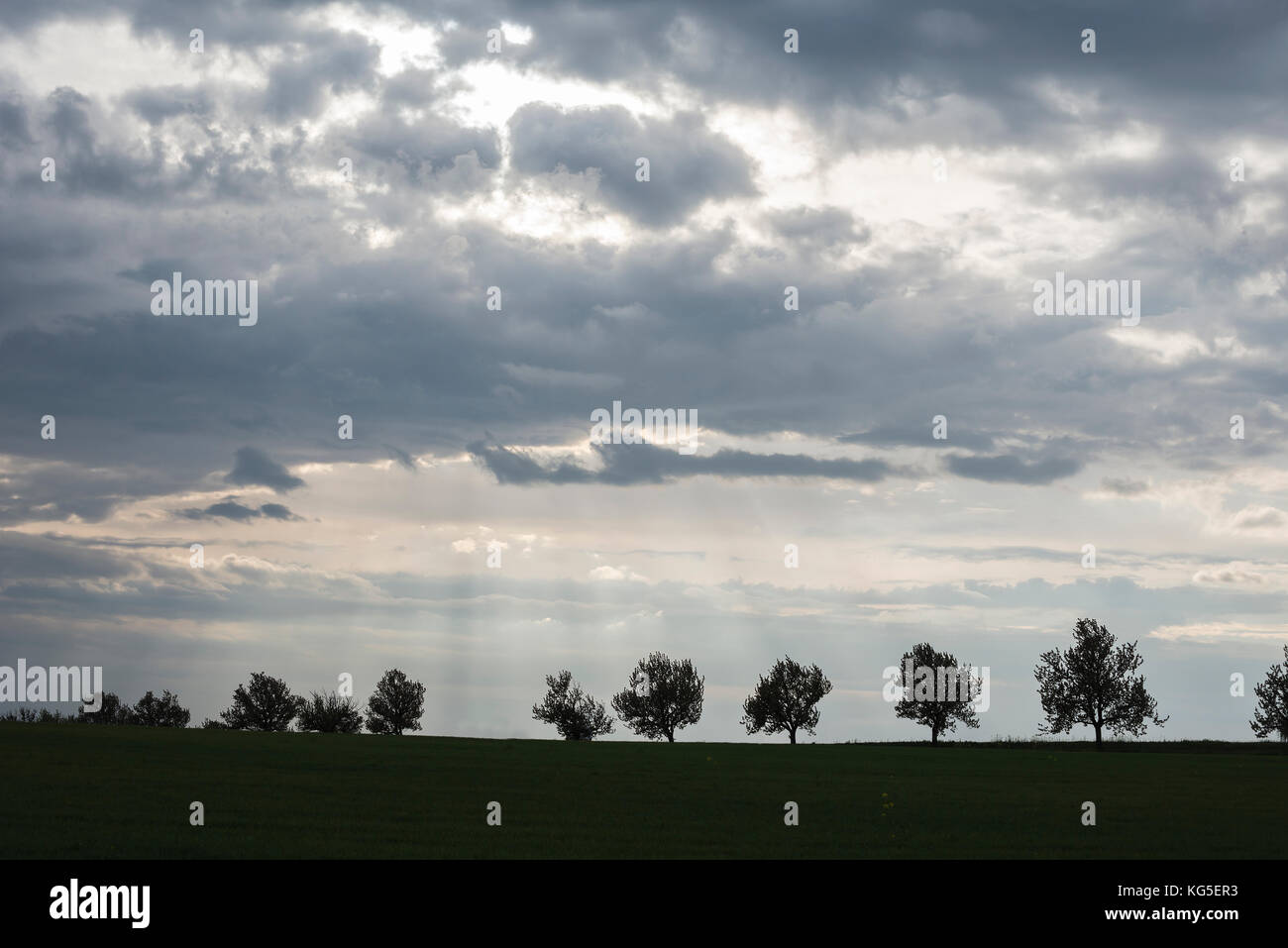 Dark dramatic landscape stormy sky over field Stock Photo - Alamy