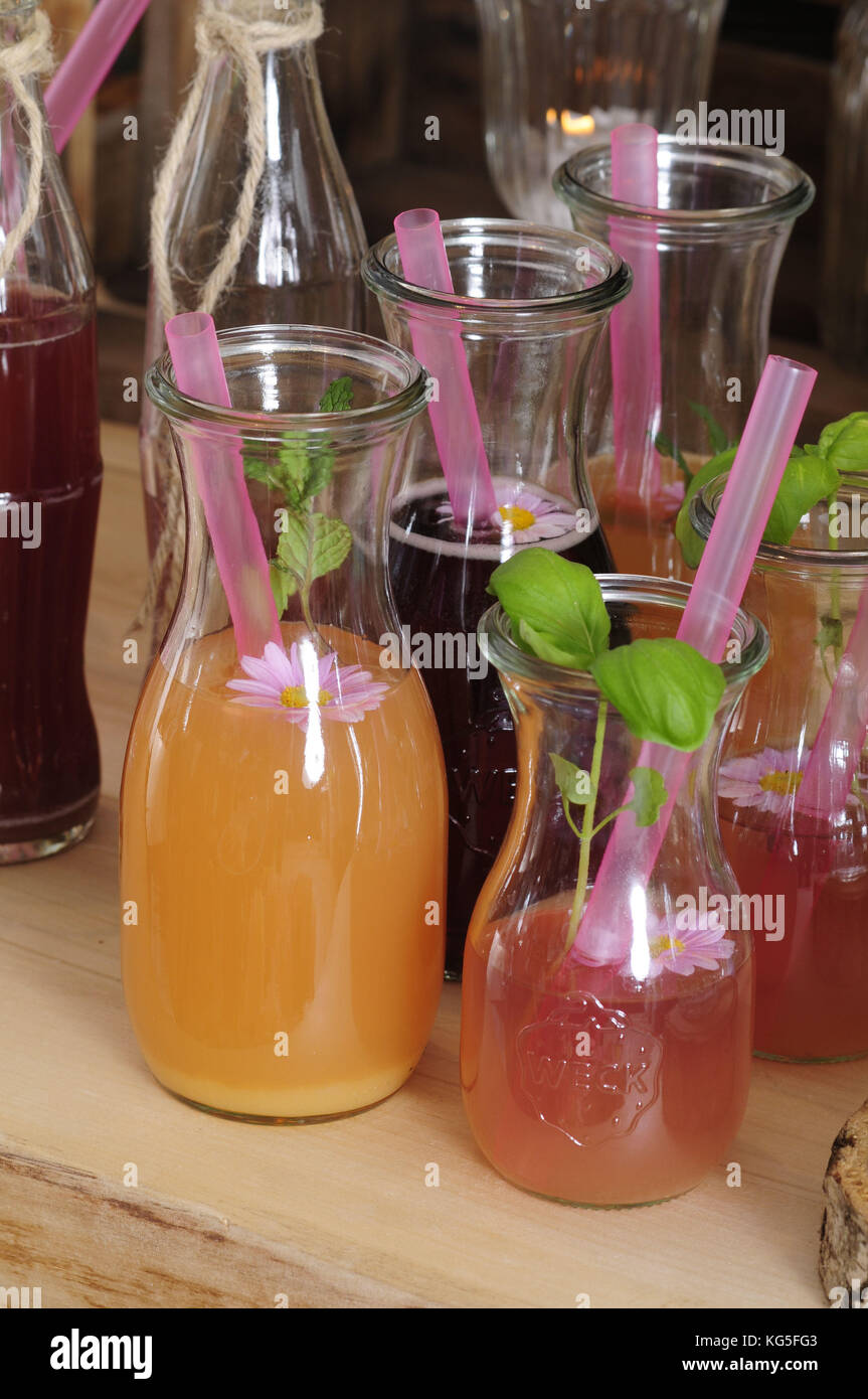 soft drinks in juice shop, close-up Stock Photo