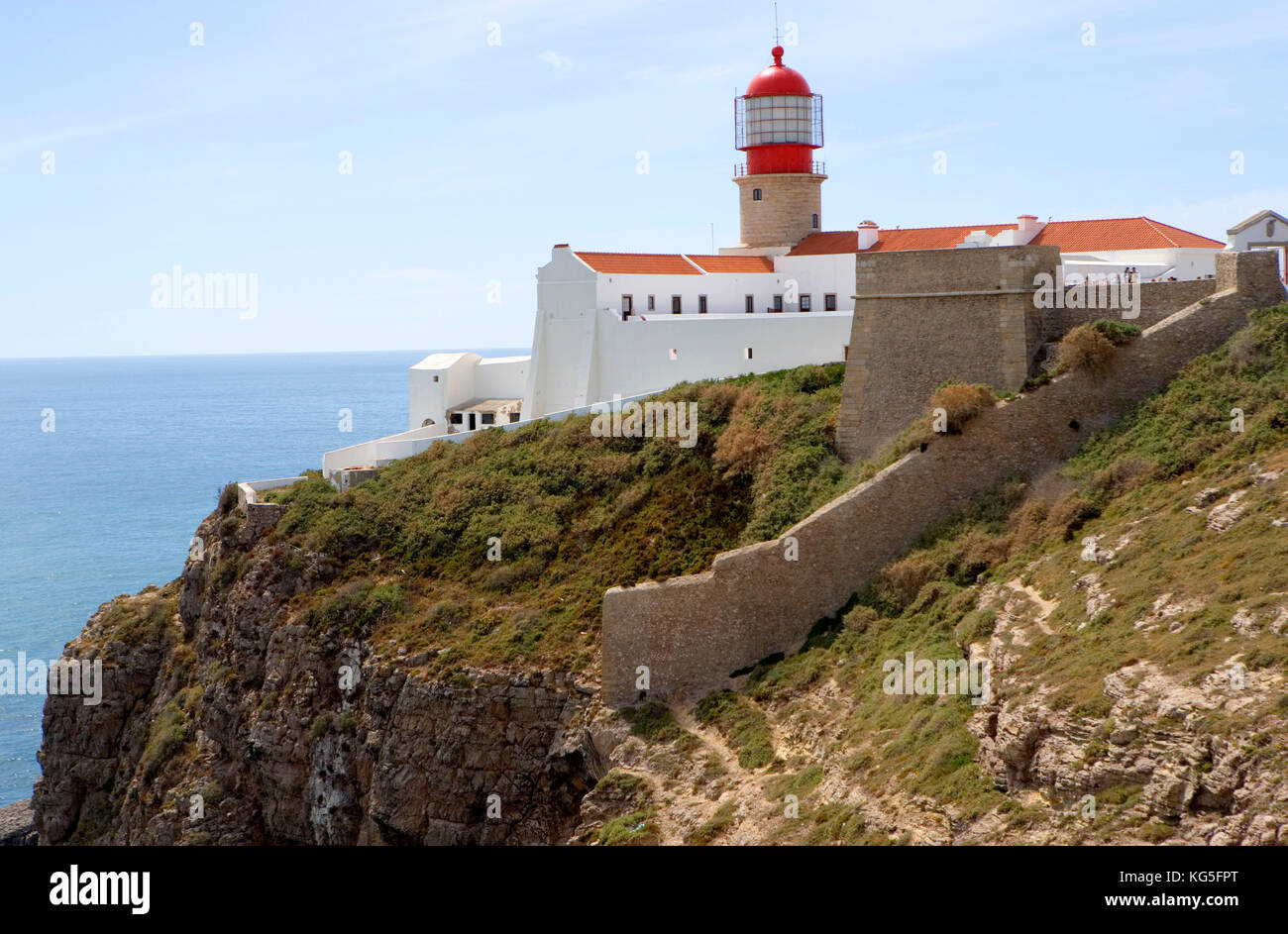 Cabo de Sao Vicente, lighthouse, outermost, most western point of Portugal and old Europe, the Atlantic Stock Photo