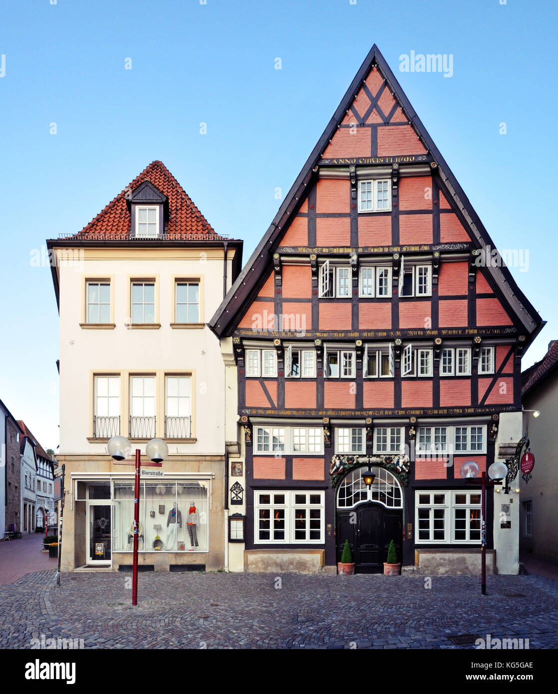 Osnabrück, Lower Saxony, Hotel Valhalla half-timbered house in Bierstrasse Stock Photo