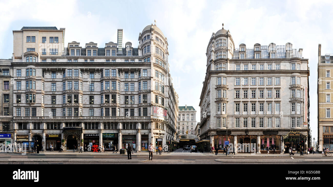 England, London, Westminster, the beach and the Savoy hotel in linear representation, Streetline multiperspective photography, Stock Photo