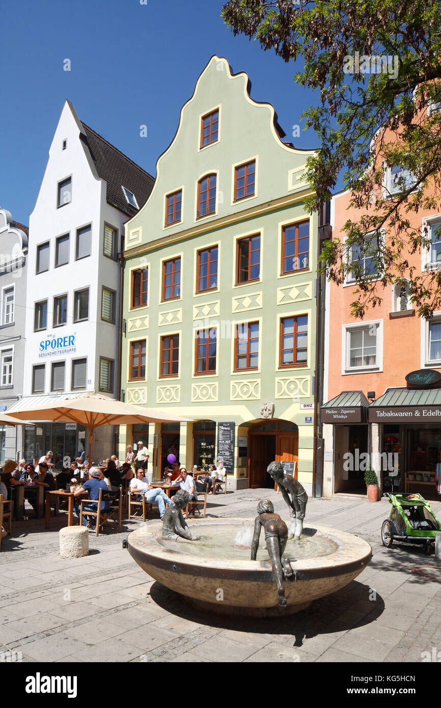 Old houses in Theresienstrasse, Ingolstadt, Upper Bavaria, Bavaria, Germany, Europe Stock Photo