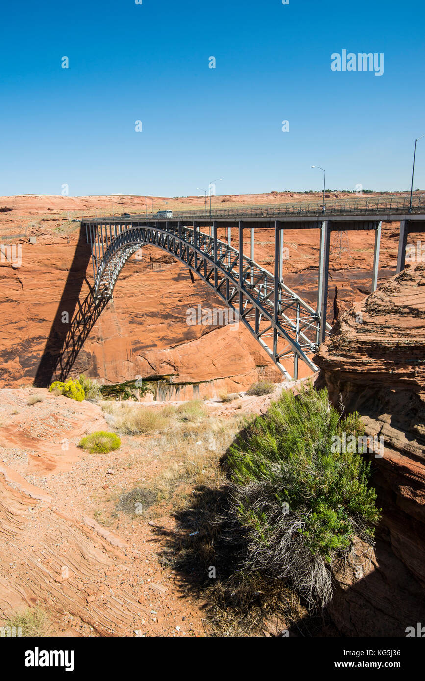 Bridge spanning the Glen Canyon over the Colorado River in northern Arizona, Page, United States Stock Photo