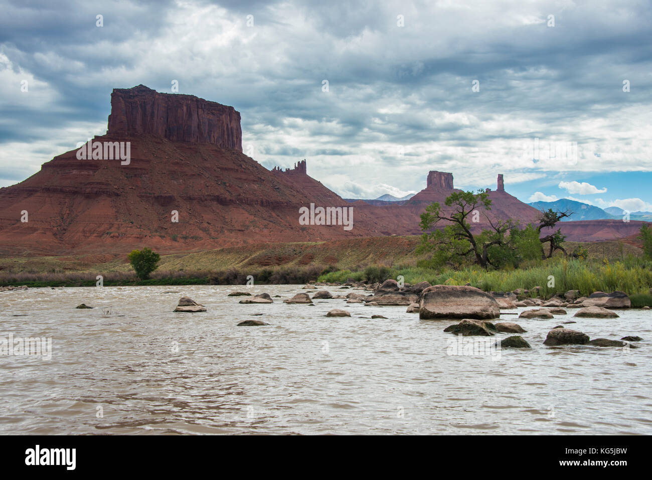 The Colorado river with castle valley in the background, near Moab, Utah, USA Stock Photo