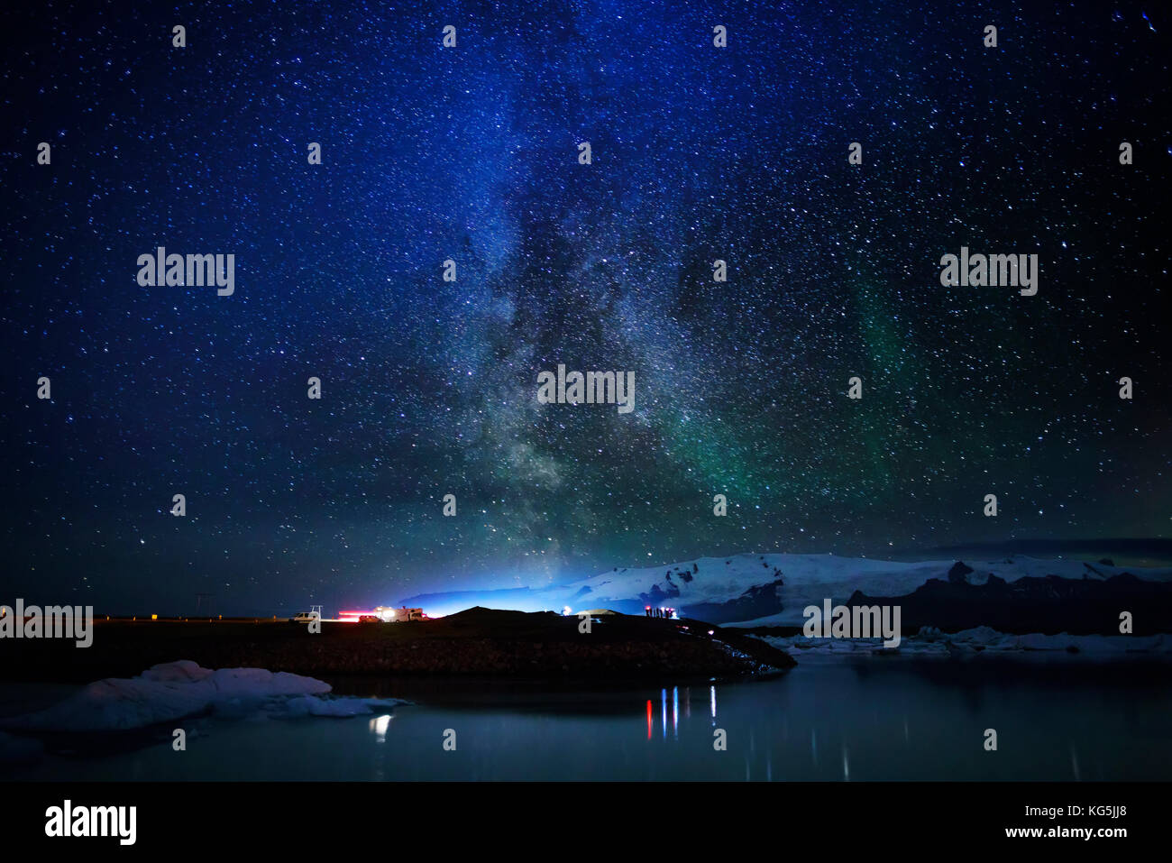 Milky way and Aurora Borealis, Jokulsarlon Glacial Lagoon, Iceland