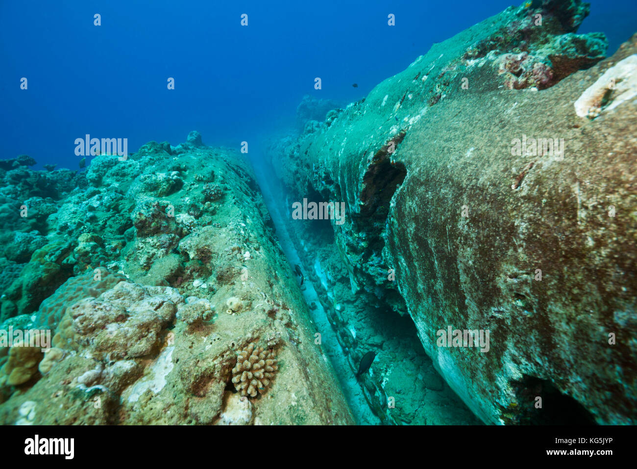 Chain of moored Buoy damages Reef, Christmas Island, Australia Stock Photo