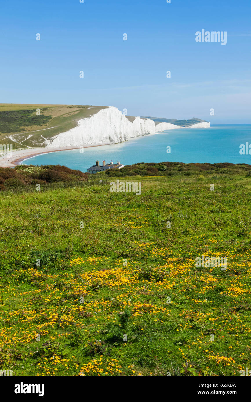 England, East Sussex, South Downs National Park, The Seven Sisters Cliffs and Skyline viewed from Seaford Head Stock Photo
