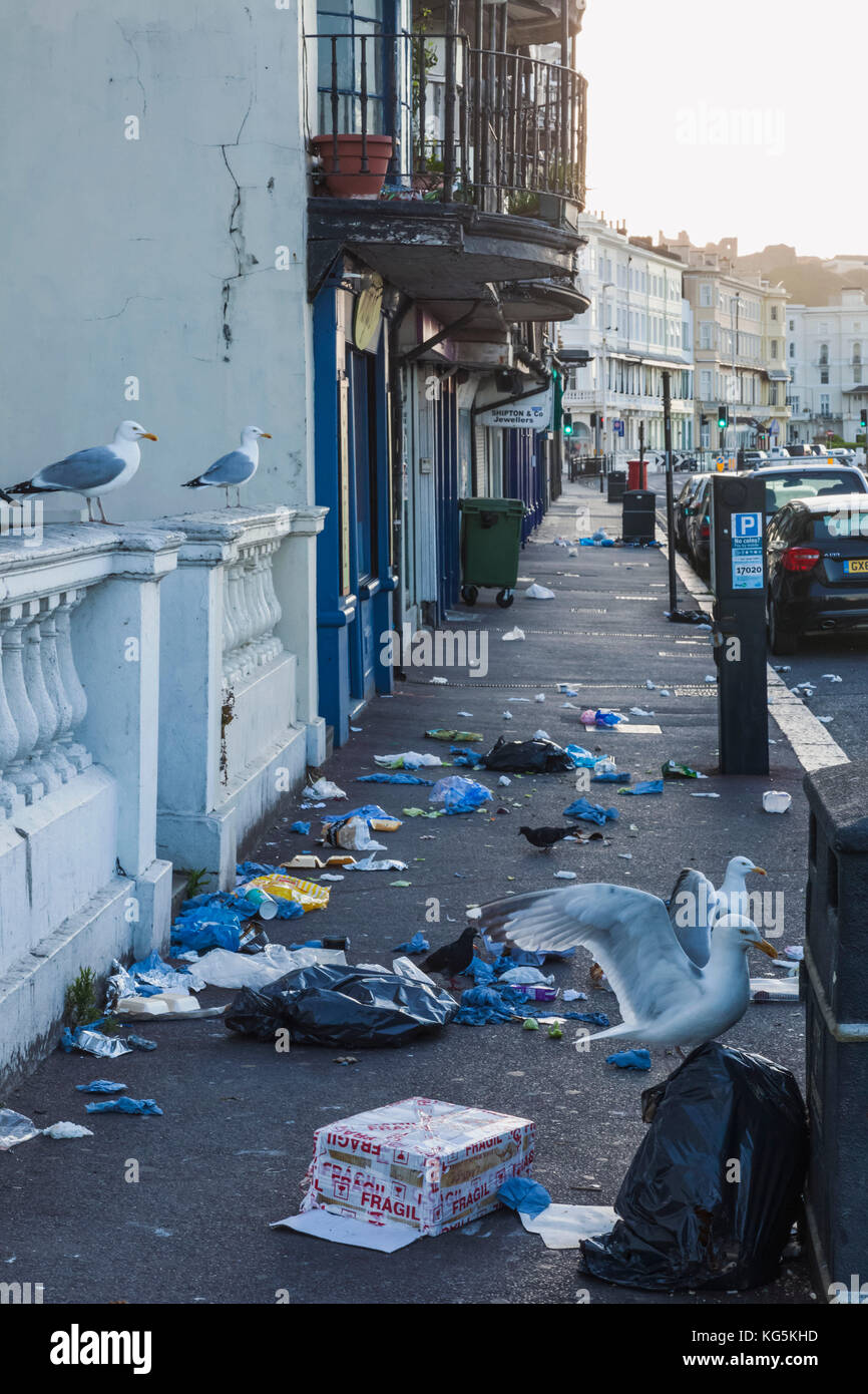 England, East Sussex, Bexhill, Garbage on the walkway Stock Photo Alamy