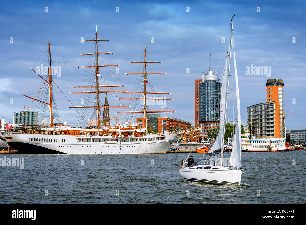 Germany, Hamburg, Hamburg Harbor, Cruise Ship, Sailing Ship, Sea Cloud II Stock Photo