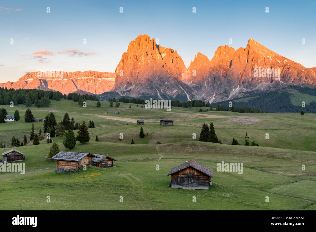 Alpe di Siusi / Seiser Alm, Dolomites, South Tyrol, Italy. Sunset on