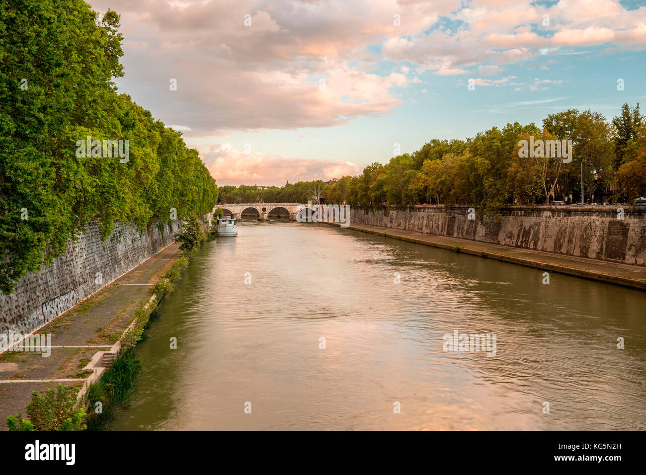 Italy, Lazio, Rome. Sunset on Tiber River Stock Photo