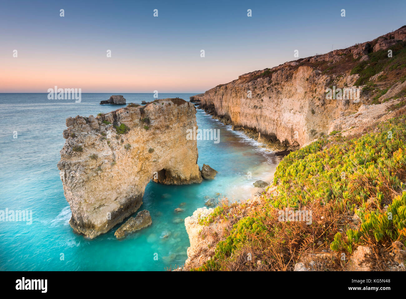 Seaside landscape Siracusa Europe, Italy, Sicily region, Siracusa district, Rock of the two priests Stock Photo