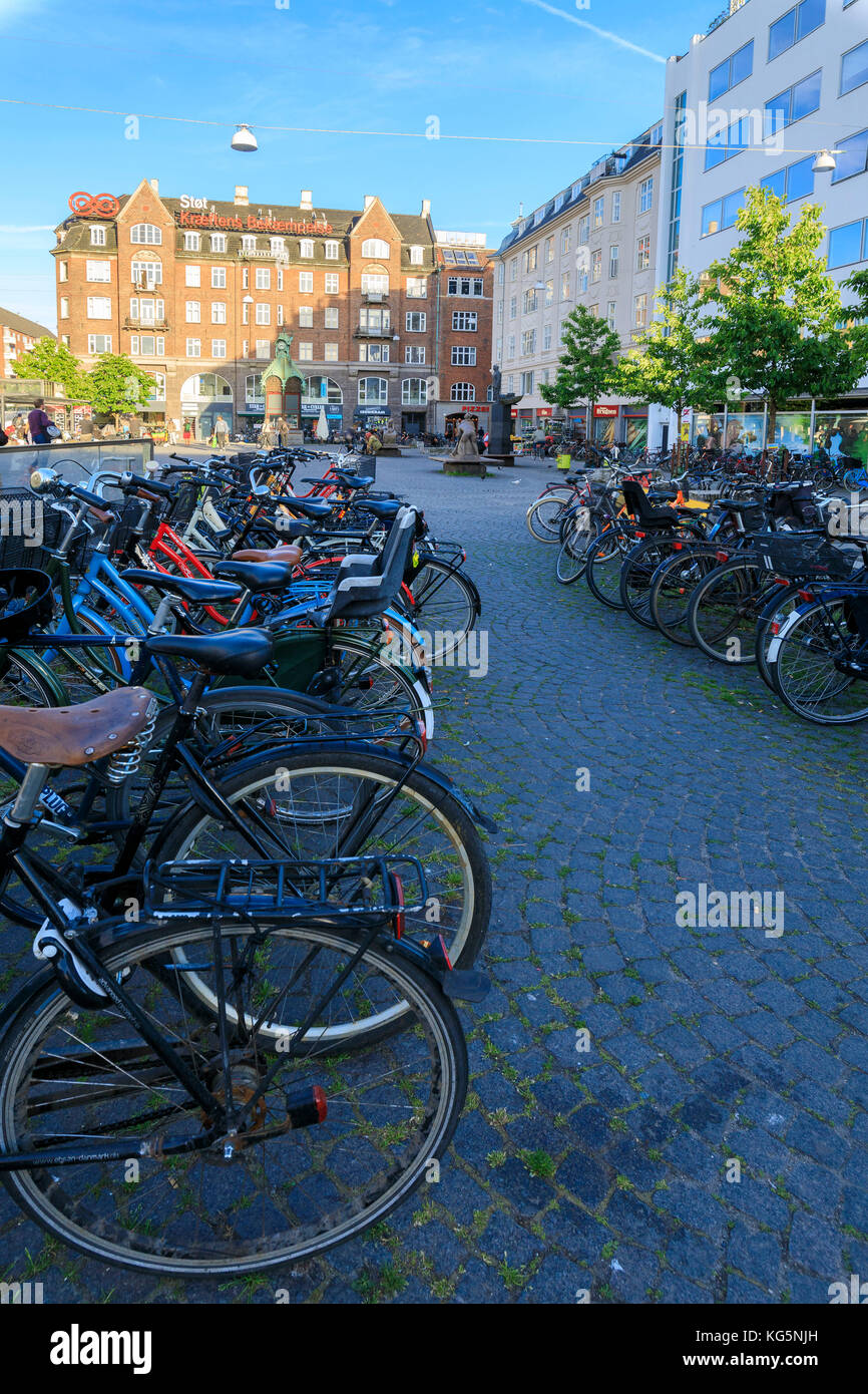 Rows of parked bicycles in Copenhagen, nominated as the first Bike City in the World, Denmark Stock Photo