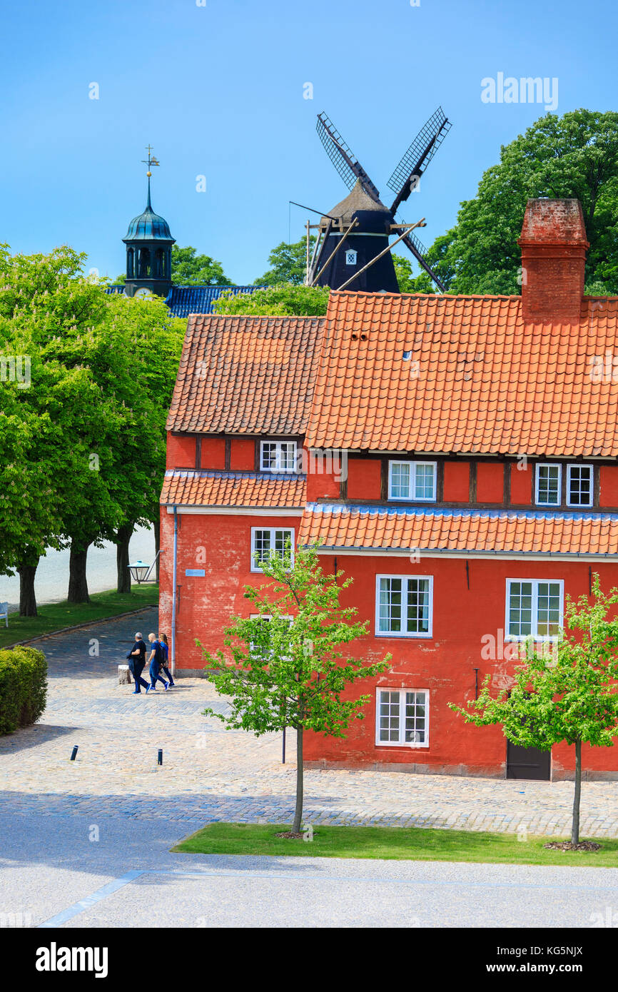 Red houses and windmills, The Citadel (Kastellet), Copenhagen, Denmark Stock Photo
