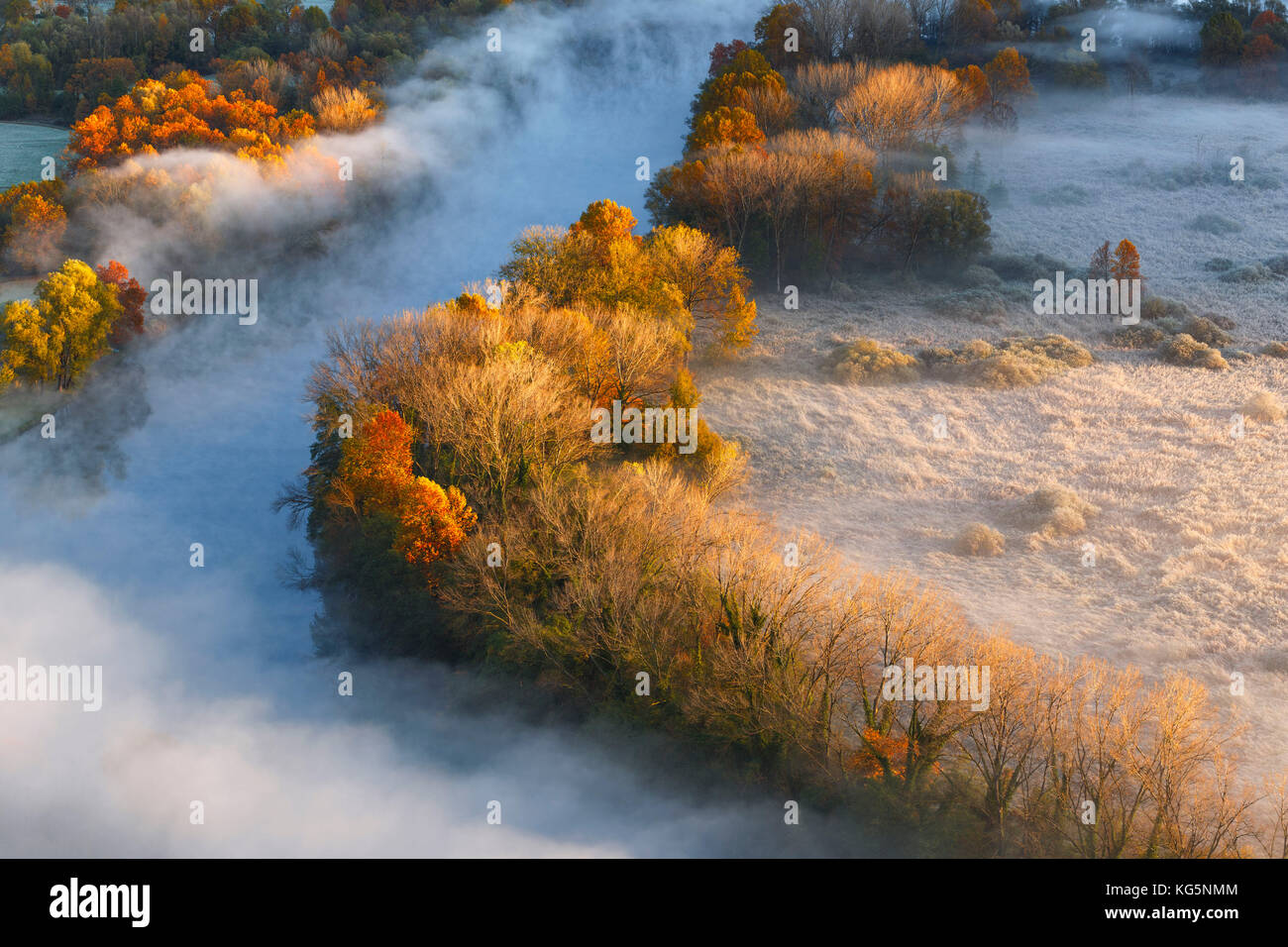 The mists of Adda river, Airuno, park Adda Nord, Lecco province, Brianza, Lombardy, Italy, Europe Stock Photo