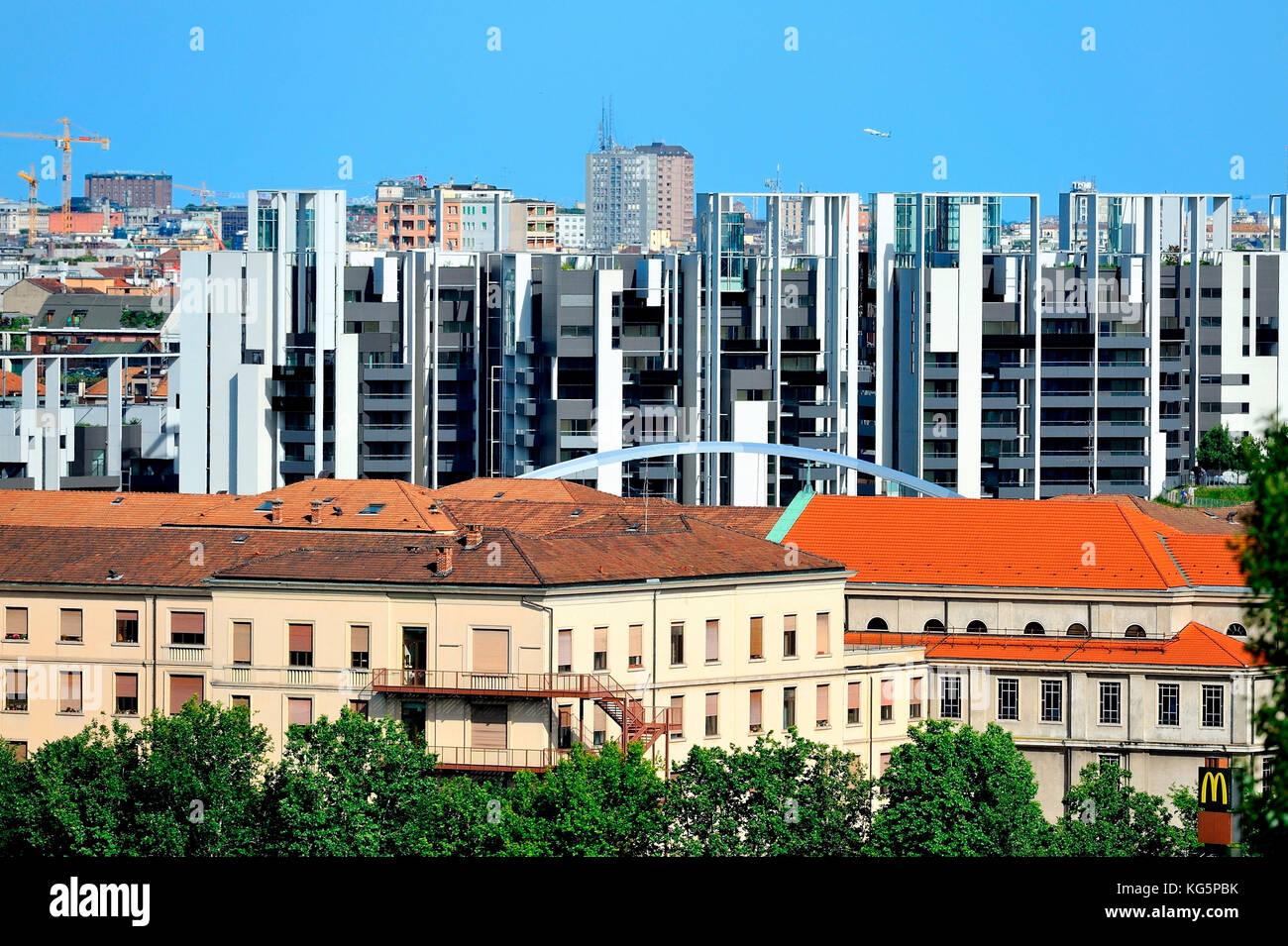Milan, Italy, the new skyline with Portello district buildings, view from Monte Stella park, on summer 2017 Stock Photo
