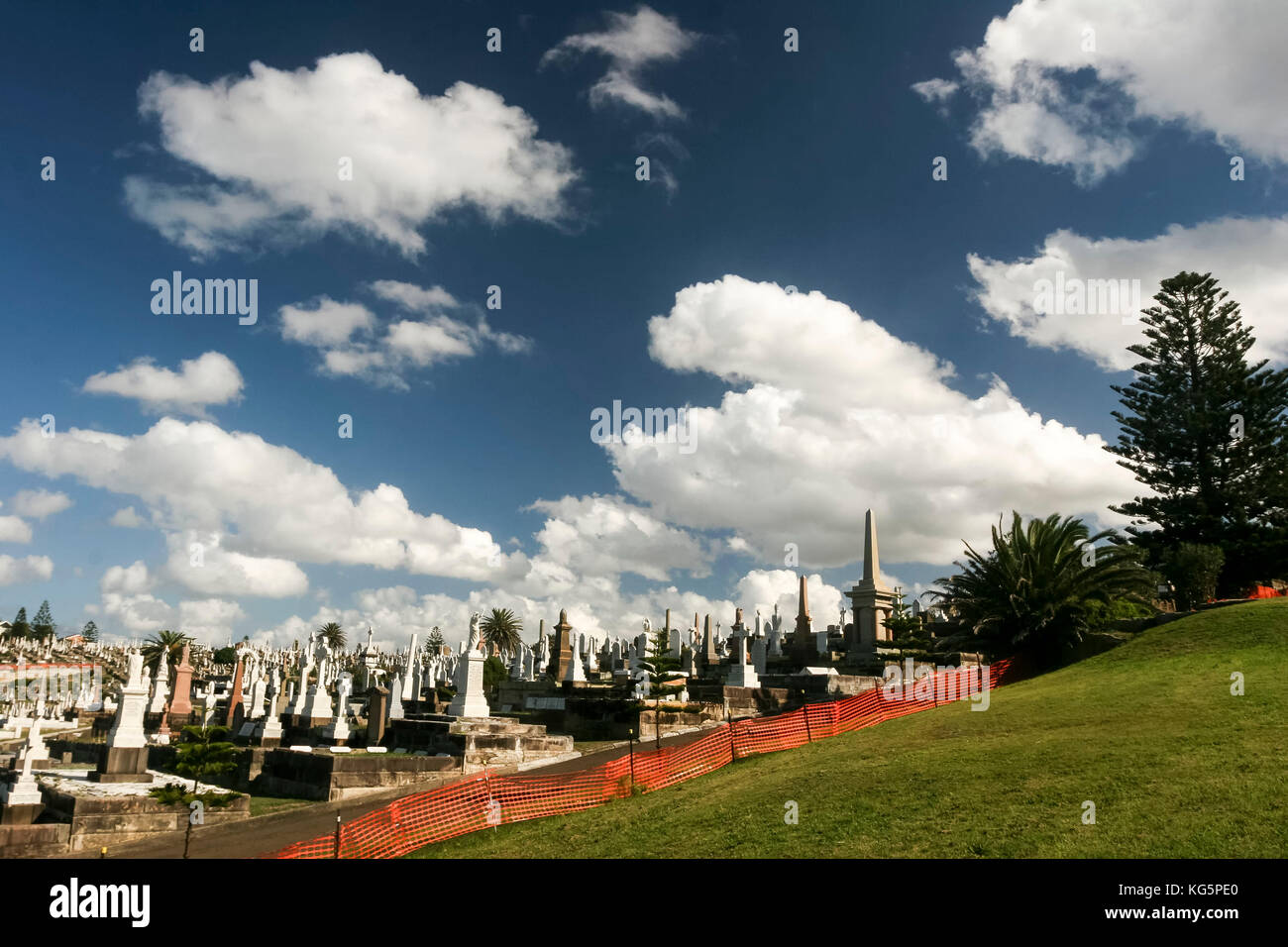 Cemetry under high clouds Coogee walk, Sydney Stock Photo