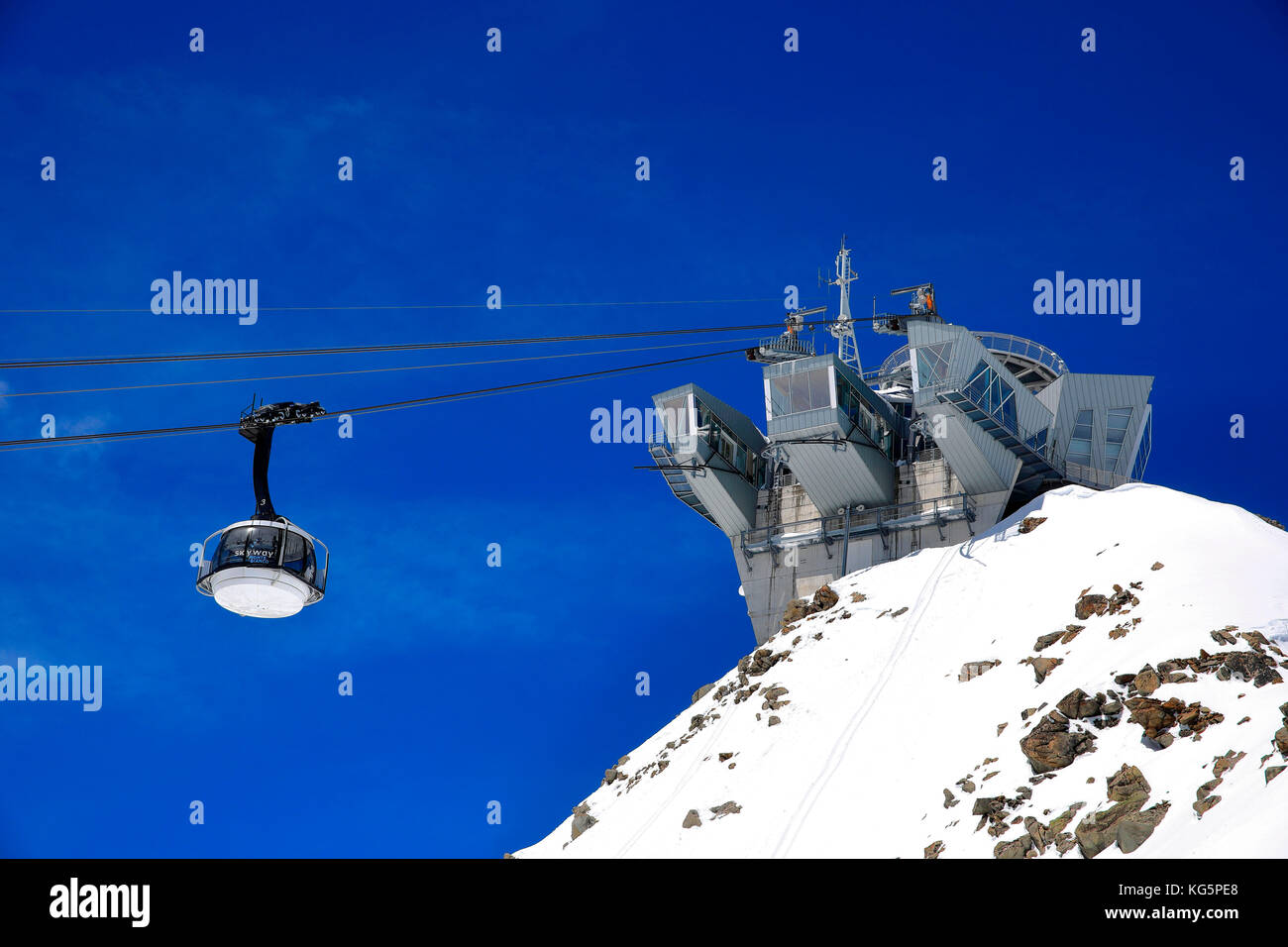 Sky Way staion, Mont Blanc, Courmayeur village, Aosta district, Valle d'Aosta, Italy Stock Photo