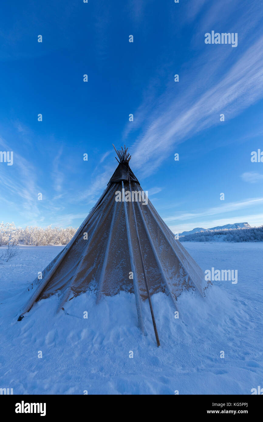 Traditional Sami tent. Abisko, Abisko National Park, Norbottens Ian, Sweden, Europe Stock Photo