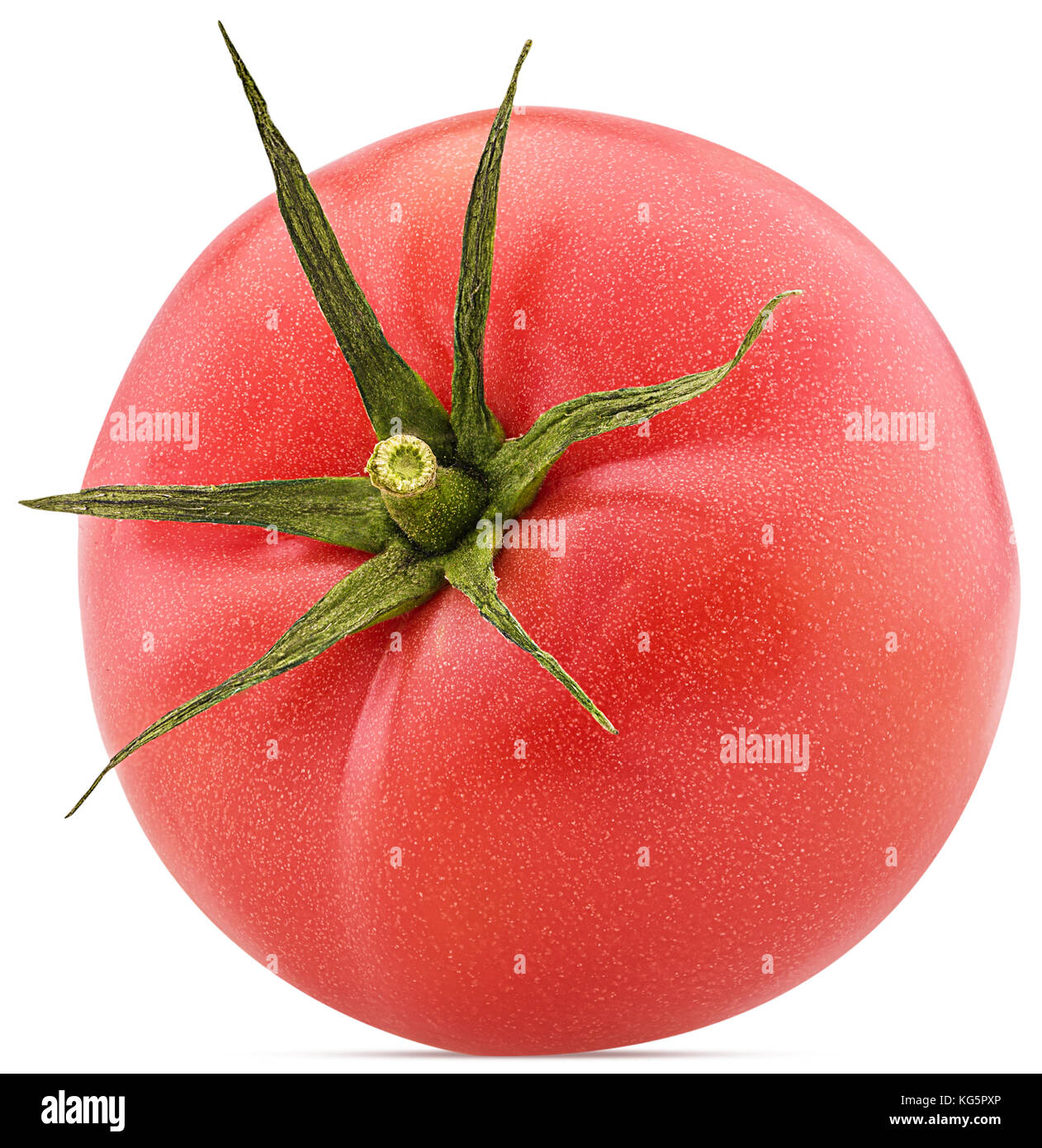 Fresh red tomato with green leaves isolated on white background Clipping Path Stock Photo