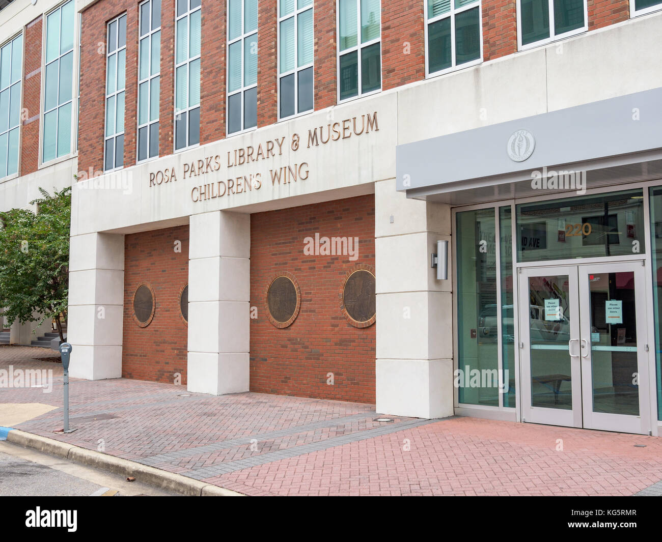 Exterior of Rosa Parks Library and Museum Children's Wing in downtown Montgomery, Alabama USA. Stock Photo