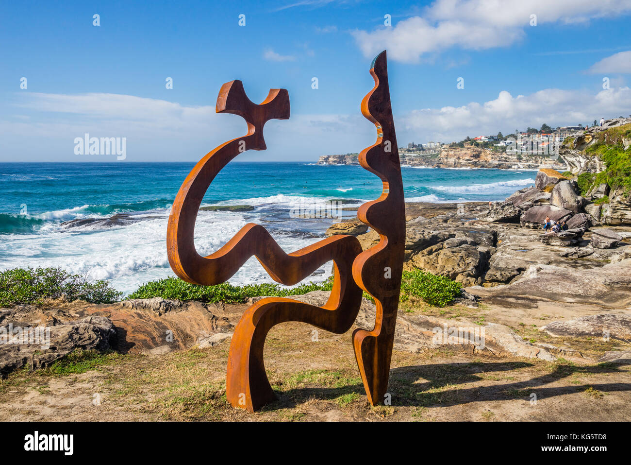 Sculpture by the sea 2017, annual exhibition on the coastal walk between Bondi and Tamara Beach, Sydney, New South Wales, Australia. Corten steel scul Stock Photo