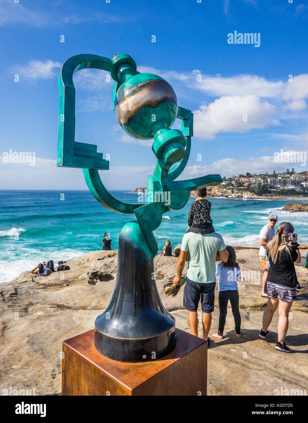 Sculpture by the sea 2017, annual exhibition on the coastal walk between Bondi and Tamara Beach, Sydney, New South Wales, Australia. Bronce and brass  Stock Photo