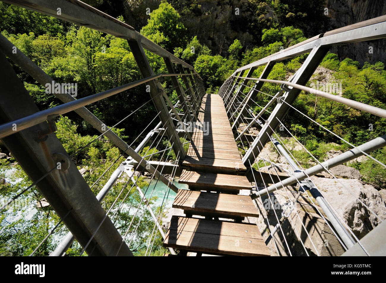 Estellier footbridge (passerelle de l’Estellier) in the Verdon Gorge, Imbut trail, France Stock Photo