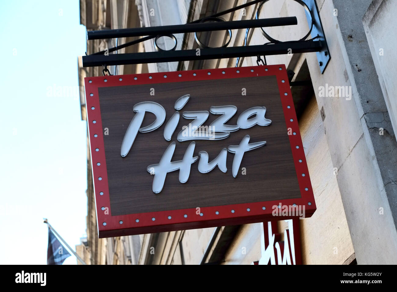 Pizza Hut is an American restaurant chain and international franchise founded in 1958 by Dan and Frank Carney. Stock Photo