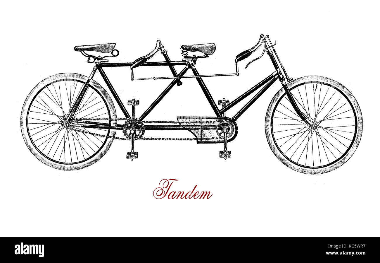 Tandem, bike for two, XIX century engraving Stock Photo Alamy