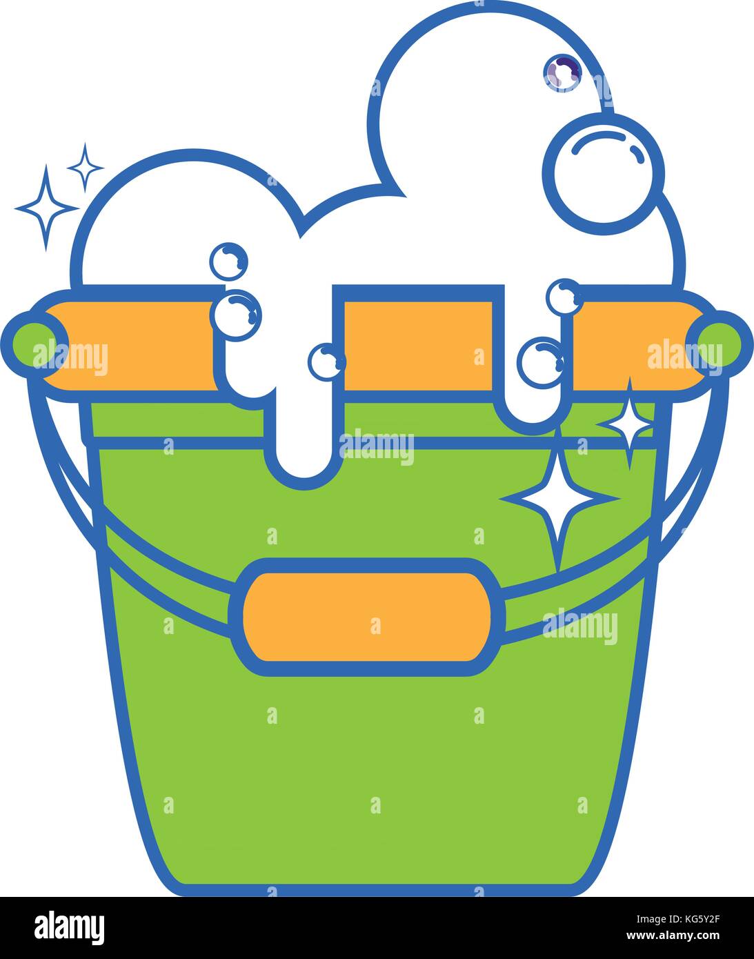 laundry pail with detergent bubbles to clean vector illustration Stock